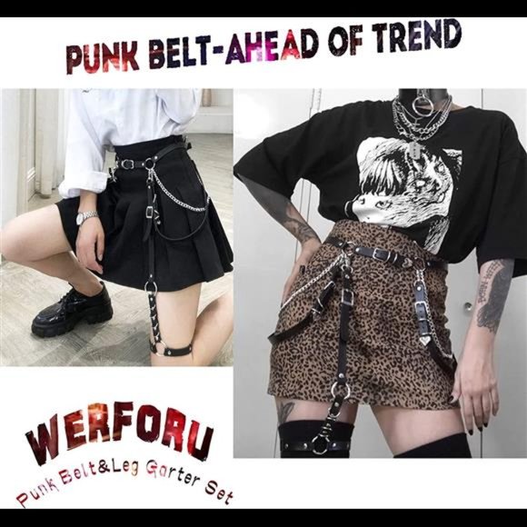 WERFORU Women Punk PU Leather Belt with Chain Ladies Gothic Rock main image 6